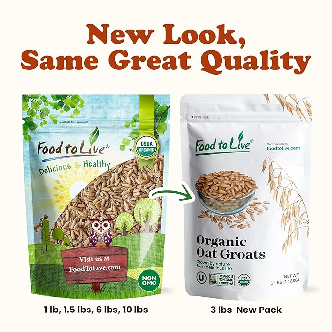 Food to Live Gluten Free Organic Oat Groats 3 Pounds – 100% Whole Grain Non-GMO Seeds Raw Non-Irradiated Vegan Bulk Berries. High in Protein Dietary Fiber Iron. Low Glycemic. Made in USA