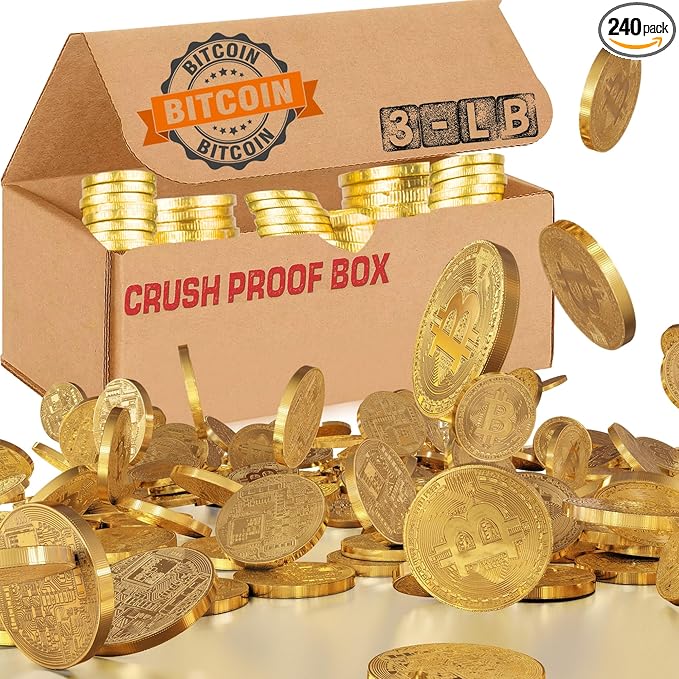 Bitcoin Chocolate Coins – 3 lb Bulk Box 240 Belgian Milk Chocolate Coins in Gold Foil – Kosher OUD Crush-Proof Packaging – Crypto Gift – Foiled Again!