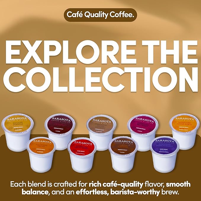 Sarasota K-Cup Coffee Pods | Medium Roast Flavored Coffee | Snickerdoodle Sugar Cookie | Single Serve for Keurig Brewers | Gourmet Low Acid Mold Free | 24 Count