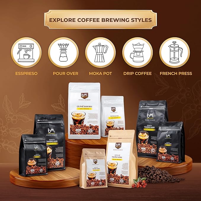 Buon Me Coffee Robusta &amp Arabica Blend Roasted Ground Coffee Medium Roast Smooth &amp Bold Vietnamese Coffee 17.6oz Bag (Pack of 1)