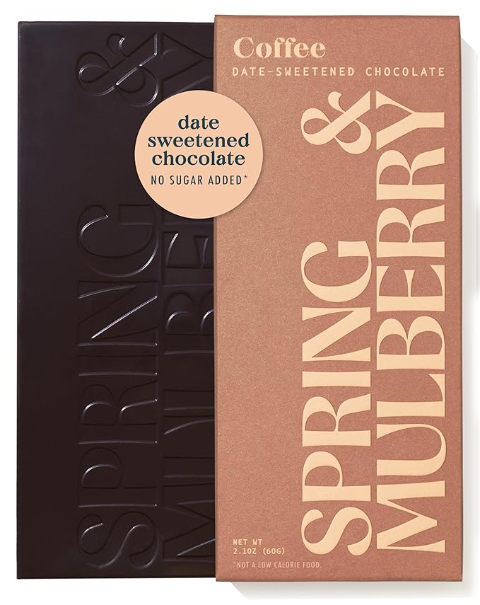 Spring &amp Mulberry Dark Chocolate Bars - Refined Sugar Free Dark Chocolate Sweetened with Dates Healthy Chocolate - Coffee 3 Pack