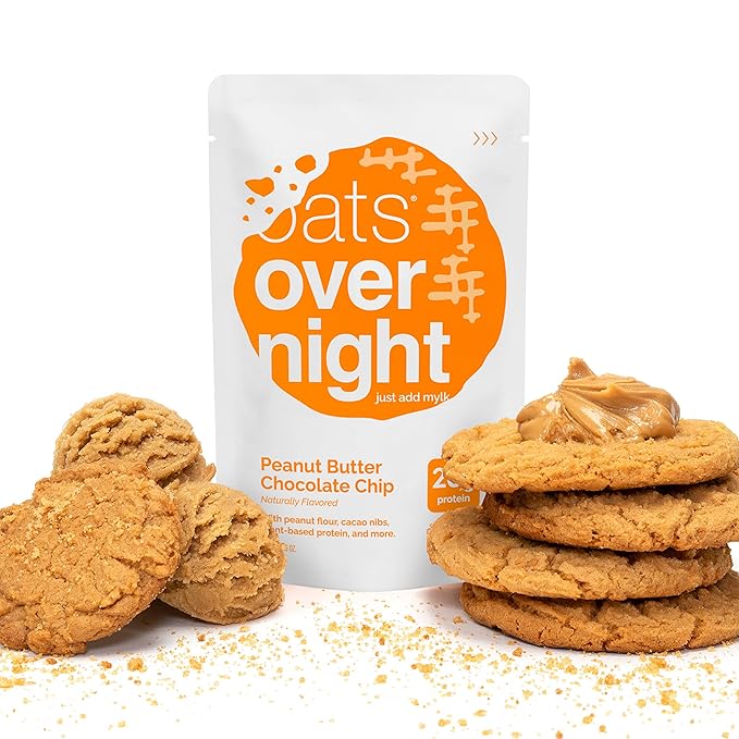 Oats Overnight Peanut Butter Chocolate Chip - Vegan Overnight Oats Protein Shake with 20g Vegan Protein Powder - High Fiber Gluten Free Dairy Free Oatmeal (2.4 oz per Meal) (8 Pack)