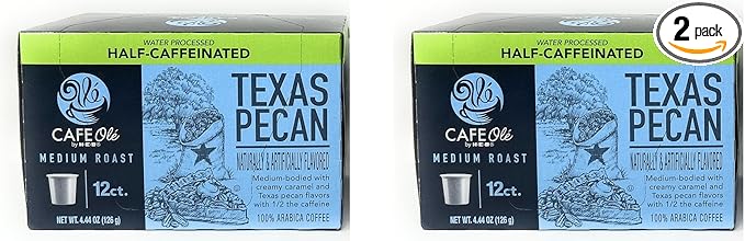 Cafe Ole HEB Single Serve Coffee Pods 12 count - 2 boxes (Texas Pecan Half-Caff)