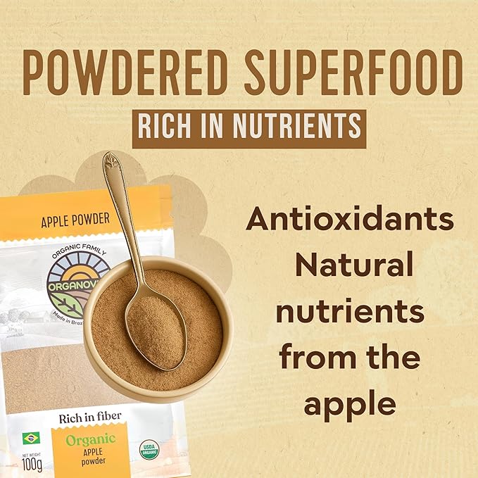 Organic Powder - Blend in Smoothies Cakes High Fiber Content Made w/Cold-Pressed Natural Ingredients Gluten-Free All Purpose Antioxidants Rich - Certified USDA (3.52 Oz (Pack of 1) Apple)