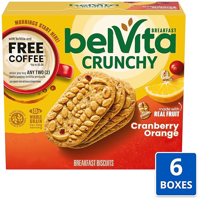 belVita Breakfast Bars Biscuits Cranberry Orange 30 Total Packs 6 Boxes (4 Biscuits Per Pack) (Pack of 2)