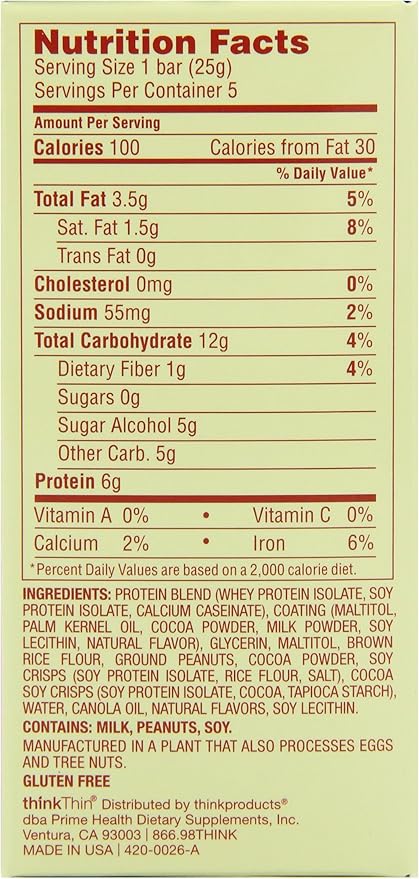 thinkThin BITES 100 Calorie Dark Chocolate Gluten Free 5-Count (0.88-Ounce) Bars (Pack of 6)