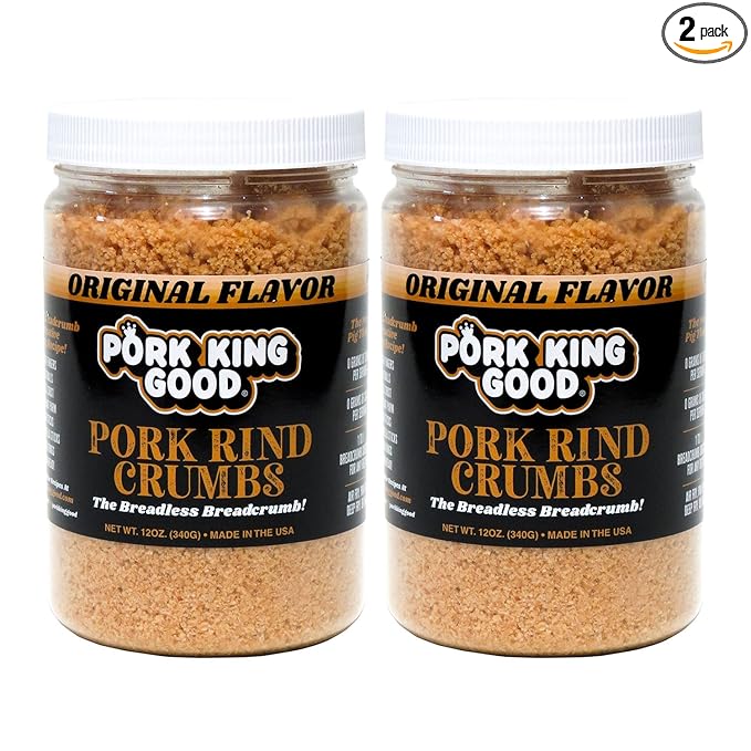 Pork King Good - Pork Rind Breadcrumbs - 2 Pack! Keto Friendly Paleo Gluten-Free Sugar Free Zero Carb Panko Substitute (Two 12 Oz Jars) (Original 2 Pack)