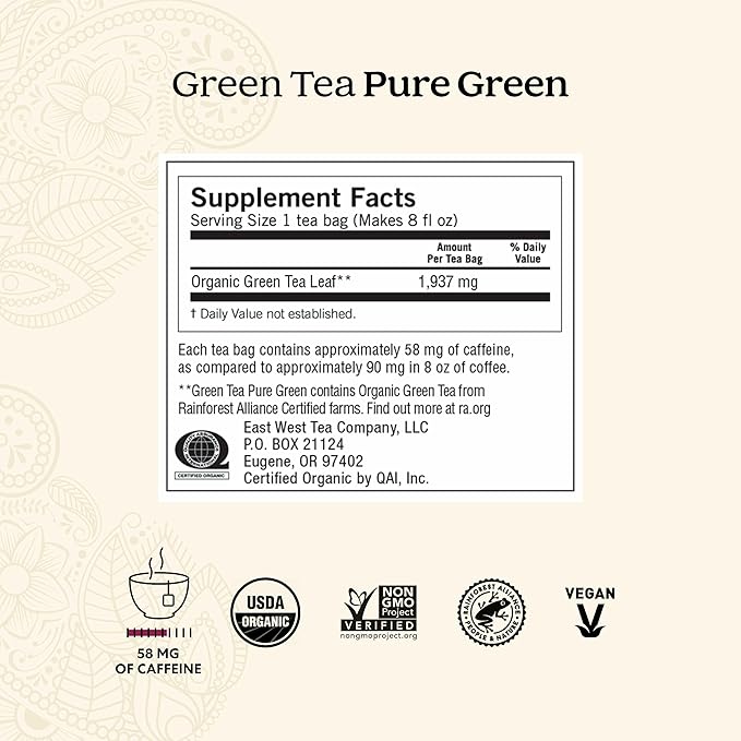 Yogi Tea Pure Green Tea - 16 Bags per Pack (6 Packs) - Organic - Supports Overall Health &amp Provides Antioxidants | per Pack Organic