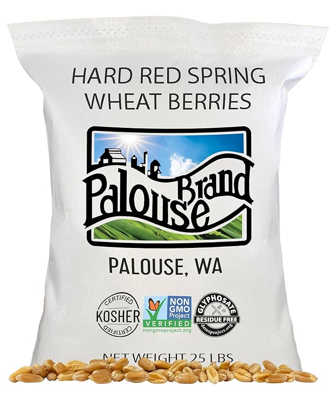 Palouse Brand Certified Glyphosate Residue Free Hard Red Spring Wheat Berries | 25 LBS | Meet the Farmers | 100% Desiccant Free | Sproutable | Non-GMO Project Verified | Kosher | Poly Bag
