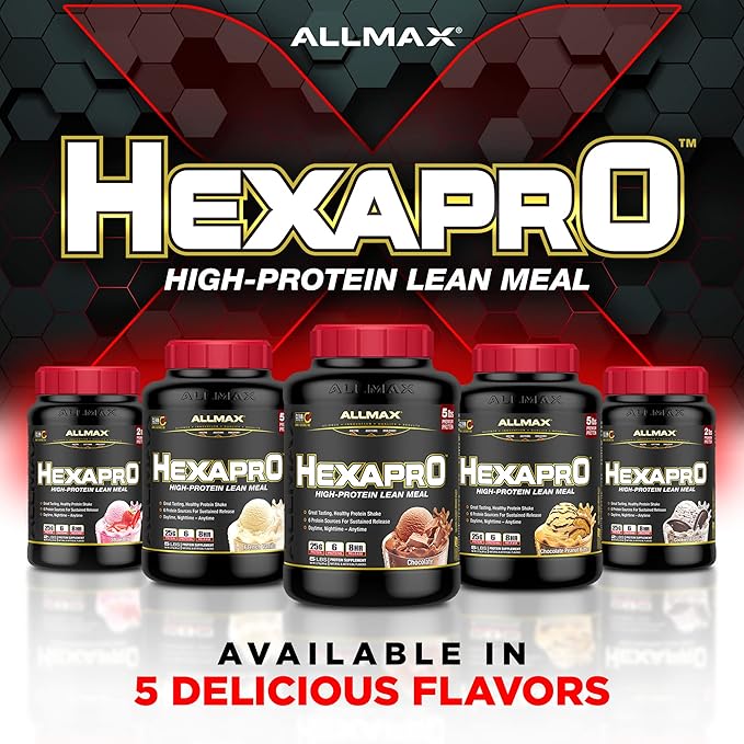 ALLMAX HEXAPRO Cookies &amp Cream - 5 lb - 25 Grams of Protein Per Serving - 8-Hour Sustained Release - Zero Sugar - 52 Servings
