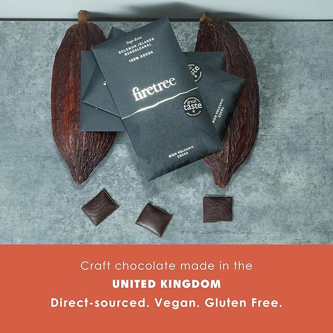 Firetree Solomon Island Guadalcanal 100% Dark Chocolate 3 Pack - UK Chocolate - Premium Craft Artisanal Direct-Trade Single-Origin Bean-to-bar - Vegan Keto Paleo Kosher Halal Soy-Free Glute