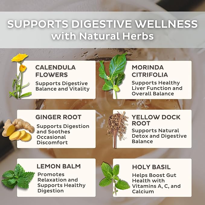 Trust Your Gut Organic Herbal Tea Blend – Lemon Balm Holy Basil Dandelion &amp Ginger Root – Supports Healthy Digestion &amp Gut Balance – Acai Berry 30 Bags
