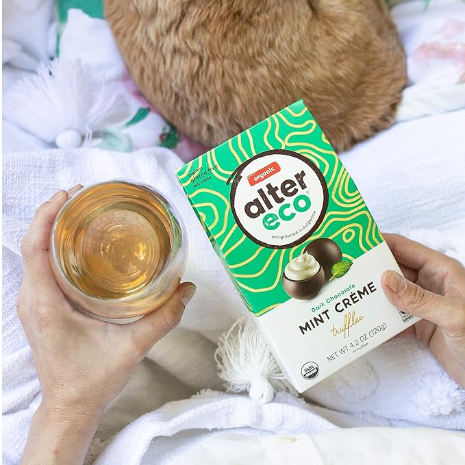 Alter Eco | Mint Creme Truffles | 58% Pure Dark Cocoa Fair Trade Organic Non-GMO Gluten Free Dark Chocolate Truffles | 80 Truffles