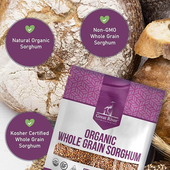 Great River Milling Whole Grain Sorghum | High-Protein Ancient Grain | Non-GMO Kosher Certified | Ideal for Salads Pilaf Porridge Baking &amp More | 5 Lb