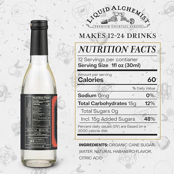 Liquid Alchemist Spicy Habanero Infused Simple Syrup for Cocktails – Real Ingredients Make our Habanero Syrup a Great Spicy Margarita Mix &amp Paloma Picante - Vegan Non-GMO Sweet Heat Drink Mix (12