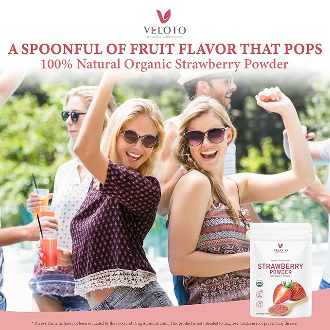 VELOTO Strawberry Powder Strawberry Fruit Freeze Dried Powder Vitamin C Supplement Natural Antioxidants Superfoods for Smoothie &amp Beverage Blend Vegan Non-GMO Gluten-Free 12 oz