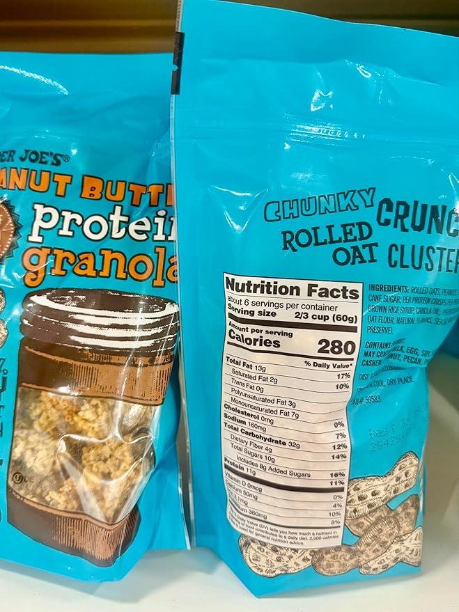 Trader Joe's Peanut Butter Protein Granola Chunky Rolled Oat Clusters with 11g Protein Per Serving 12 oz (340g)