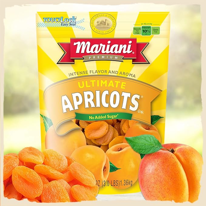 Mariani Premium Ultimate Dried Apricots | Dried Fruit | No Sugar Added Gluten Free Vegan Fat Free Non-GMO Resealable Bulk Bag - Healthy Snacks for Kids &amp Adults 48oz (Pack of 1)