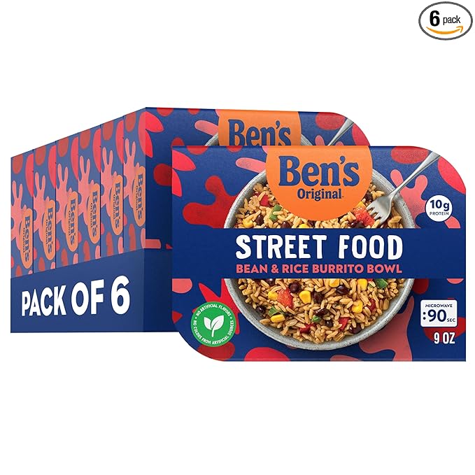 BEN'S ORIGINAL Street Food Bean &amp Rice Burrito Bowl Prepared Entrée Microwavable Heat-&amp-Eat Bowl in 90 Seconds 9 oz (Pack of 6)