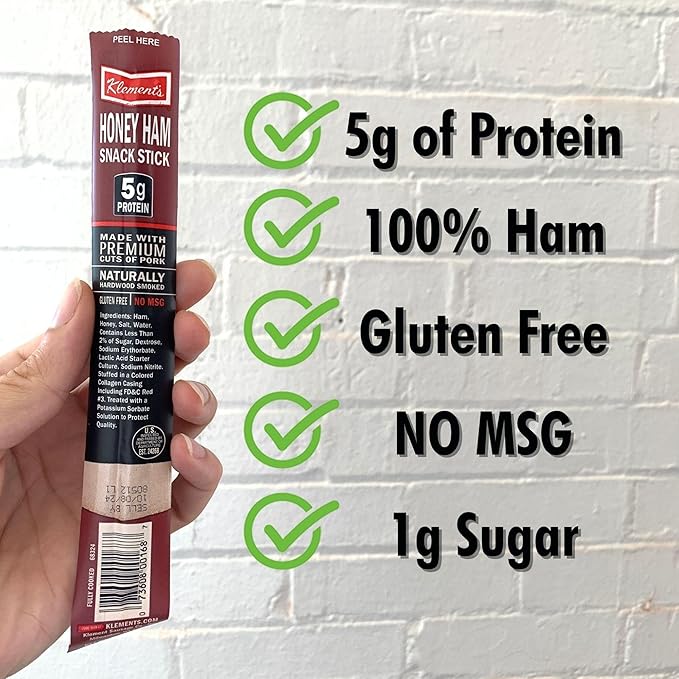 Jerky.com Honey Ham Pork Jerky Snack Sticks 26 Pack (24 + 2 Bonus) | 5g Protein 90 Calories Gluten-Free Individually Wrapped Keto Friendly Low Carb Snack | Delicious Sweet &amp Savory Jerky Meat