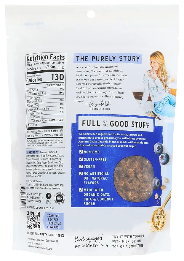 Purely Elizabeth Blueberry Hemp Ancient Grain Granola Gluten Free Non GMO 12 Ounces (Pack Of 6)