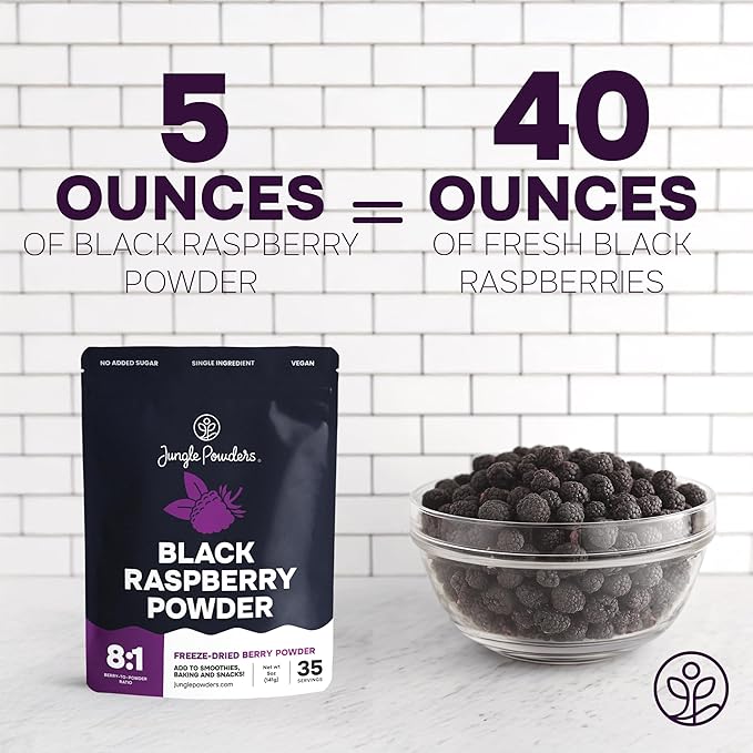 Black Raspberry Powder 5 Ounce Bag - 3rd Party Lab Tested Freeze Dried Raspberries Fruit Whole Berry for Baking Unsweetened Additive Filler Free Superfood Extract Rasberries Smoothies Dehydrated
