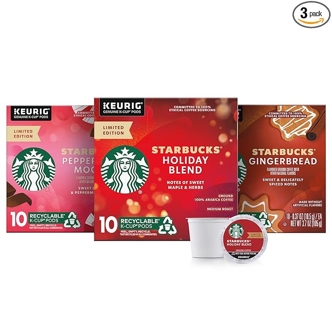 Starbucks K-Cup Coffee Pods Medium Roast &amp Naturally Flavored Coffee 100% Arabica Limited Edition 3 boxes (30 pods total)