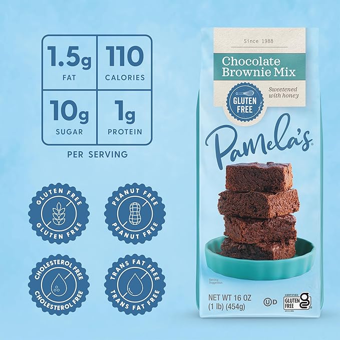 Pamela's Gluten Free Chocolate Brownie Mix Sweetened With Honey Non Dairy &amp Wheat Free 16-Ounce Bag (Pack of 6)