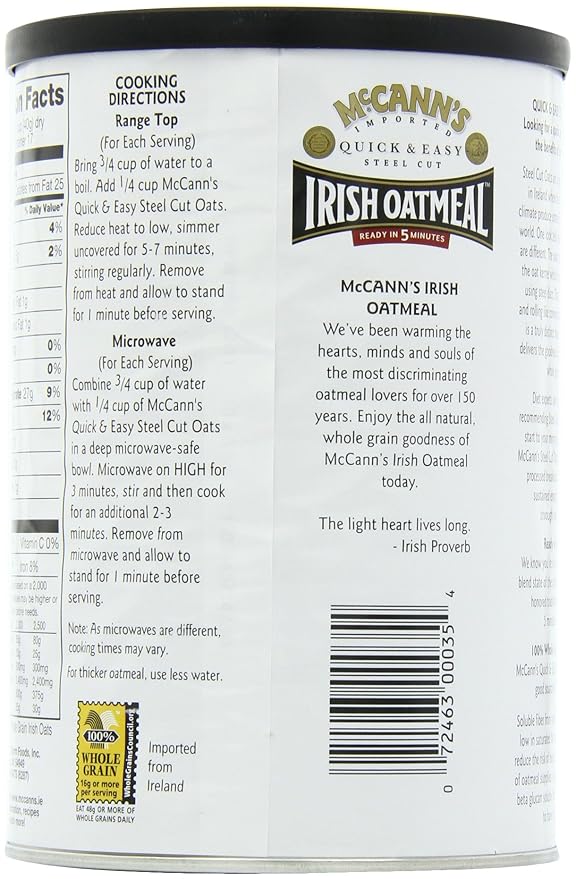 McCann's Steel Cut Irish Oatmeal Quick &amp Easy 24 oz (Pack of 6)