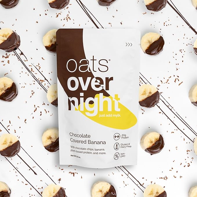 Oats Overnight Chocolate Covered Banana - Overnight Oats with 20g Whey Protein High Fiber Breakfast Protein Shake - Gluten Free Oatmeal Non GMO High Protein Oatmeal (2.9 oz per Meal) (8 Pack)