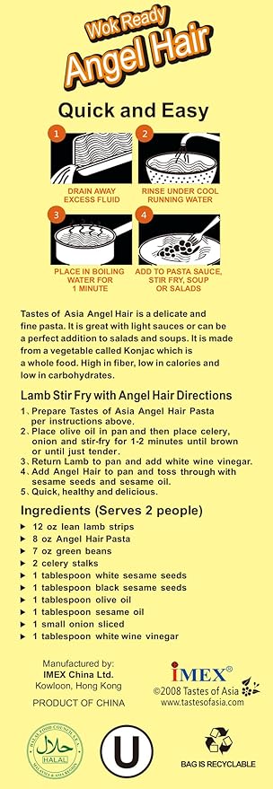 Tastes Of Asia Angel Hair Konjac Pasta Vegan 8.8 Ounces (Pack Of 6)