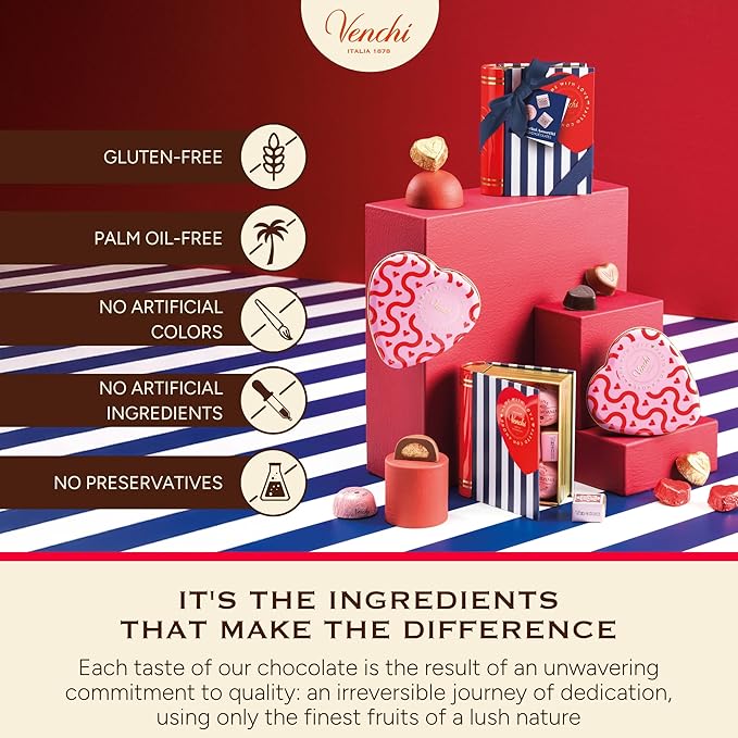Venchi - Giftbox with 9 Milk Chocolate BacioDiDama and Caramel Pannacotta Pralines 5.5 Oz Gluten-Free No Artificial Colours and Preservatives Mother's Day Gift Idea