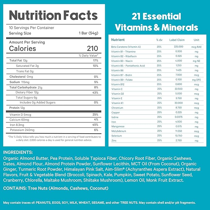 LyfeFuel Essential High Protein Bars | Meal Replacement Vegan 12g Plant-Based Low Carb Protein Bars for Intermittent Fasting - High Fiber MCT Oil 21 Organic Vitamins &amp No Sugar | 10 Servings |