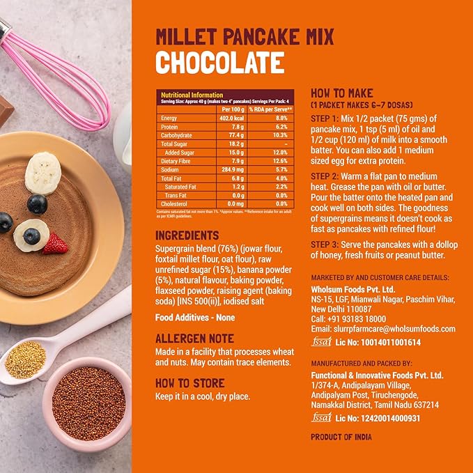 Slurrp Farm Millet Pancake Mix Combo | Banana Choco Chip Chocolate Blueberry &amp Classic | High Protein Breakfast for Kids &amp Adults | No Maida No Refined Sugar | 5.29 Oz (Pack of 4)