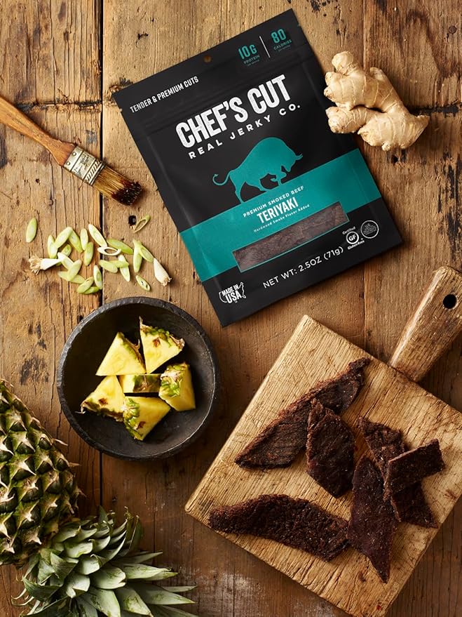Chef's Cut Beef Jerky Meat Teriyaki (2.5 Ounce Bags Pack of 4) - High Protein 10g Protein 80 Calories Gluten-Free Premium Lean Smoked Beef Keto Friendly Snack Low Carb Snack
