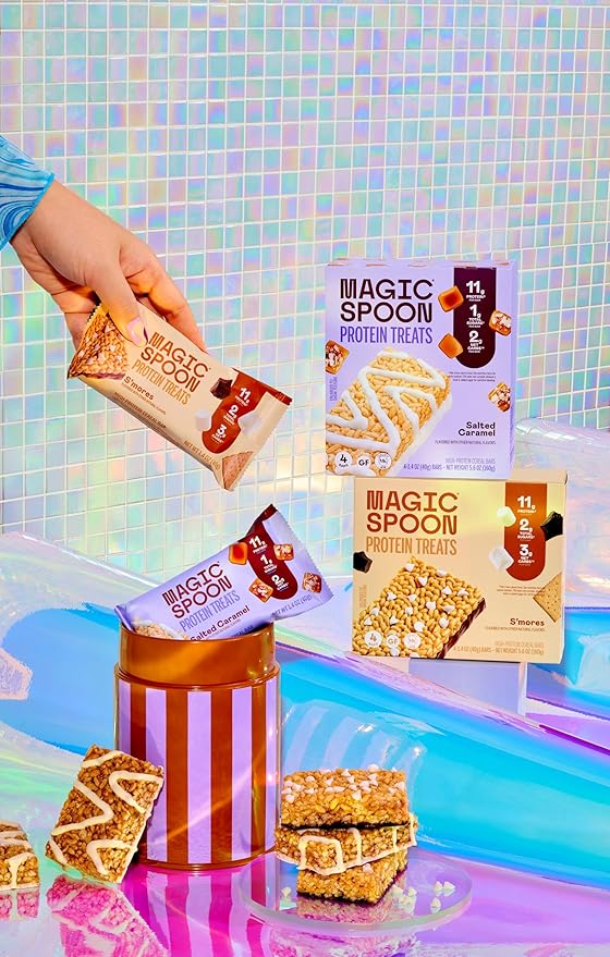 Magic Spoon Treats - 16 High Protein Bars: 8 Salted Caramel &amp 8 Smores - High Protein Gluten Free Snack - Sugar &amp Gluten Free Protein Cereal Bar - Low Carb Keto Friendly - Healthy Snacks