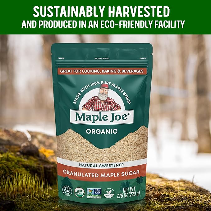 Maple Joe Pure Maple Sugar Granulated Made With 100% Grade A Maple Syrup. Powdered Maple Sugar For Cooking &amp Baking. White &amp Brown Sugar Substitute. Non-GMO Gluten Free &amp Vegan 7.8 oz /220