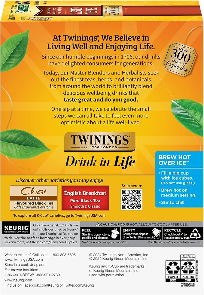 Twinings Earl Grey Black Tea K-Cup Pods for Keurig 24 Count (Pack of 2) Flavoured with Citrus and Bergamot Caffeinated Enjoy Hot or Iced