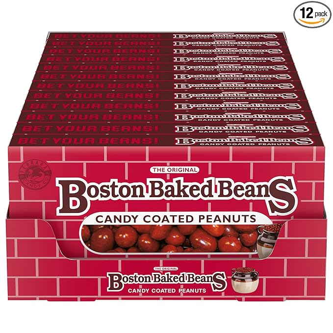 Wonka Boston Baked Beans Candy-Coated Peanuts Sweet &amp Salty 4.3 Ounce Theater Candy Boxes (Pack of 12)