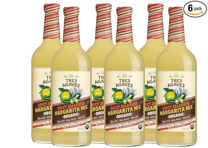 Tres Agaves Organic Spicy Jalapeño Margarita Mix – Made with Real Lime Juice Agave Nectar &amp Natural Chili Flavor – Only 90 Calories per Serving – Vegan Gluten-Free Non-GMO – 750ml Bottle (2 Pac