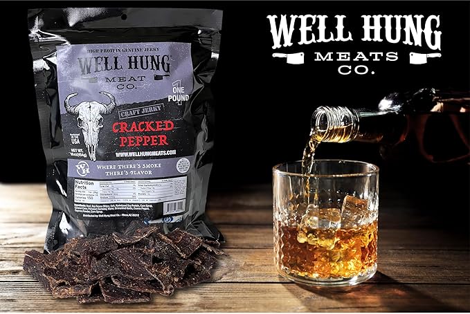 Well Hung Meats Cracked Pepper Beef Jerky One Pound Resealable Craft Jerky Bag (16oz)