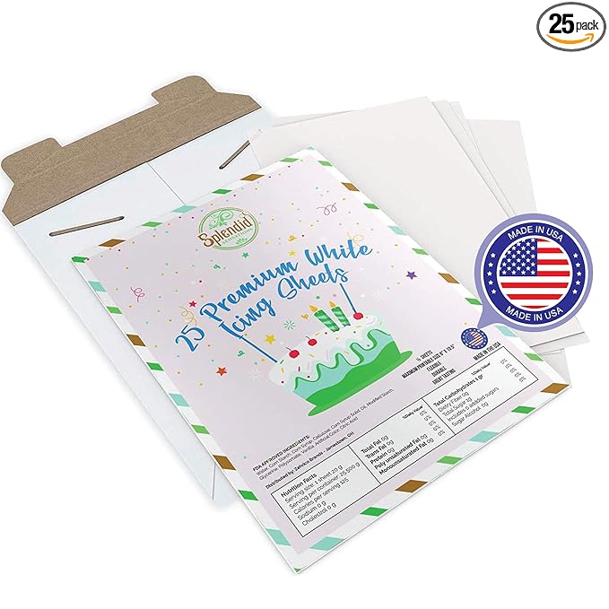Splendid Sensations 25 ct Edible Paper Edible Printer Edible Images for Cakes Edible Paper for Cakes and Cookies Sugar Paper Icing Sheets Edible Cake Images Edible Cake Prints Frosting Sheets