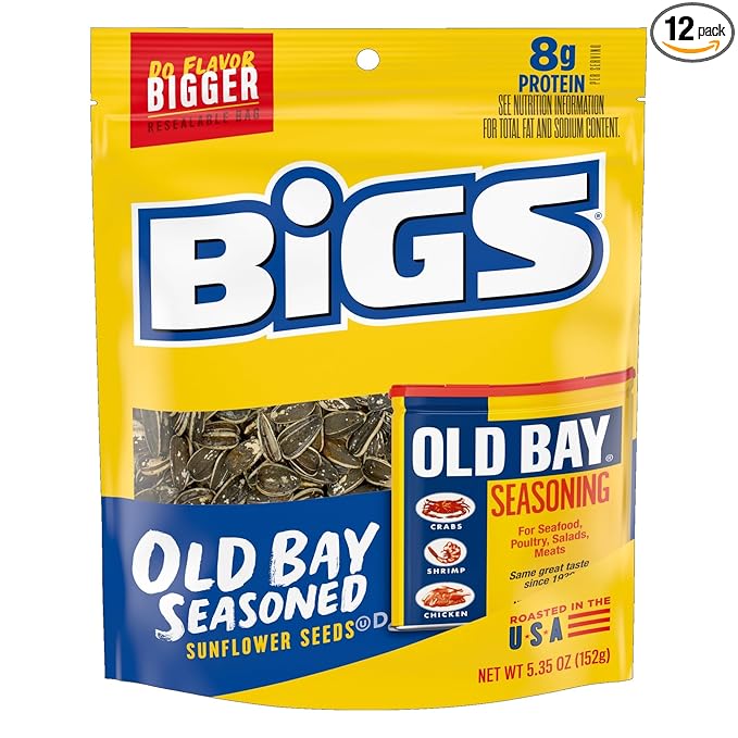 BIGS Sunflower Seeds Old Bay Seasoned Flavor Easter Basket Stuffer for Sports Fans 5.35 oz. (Pack of 12)