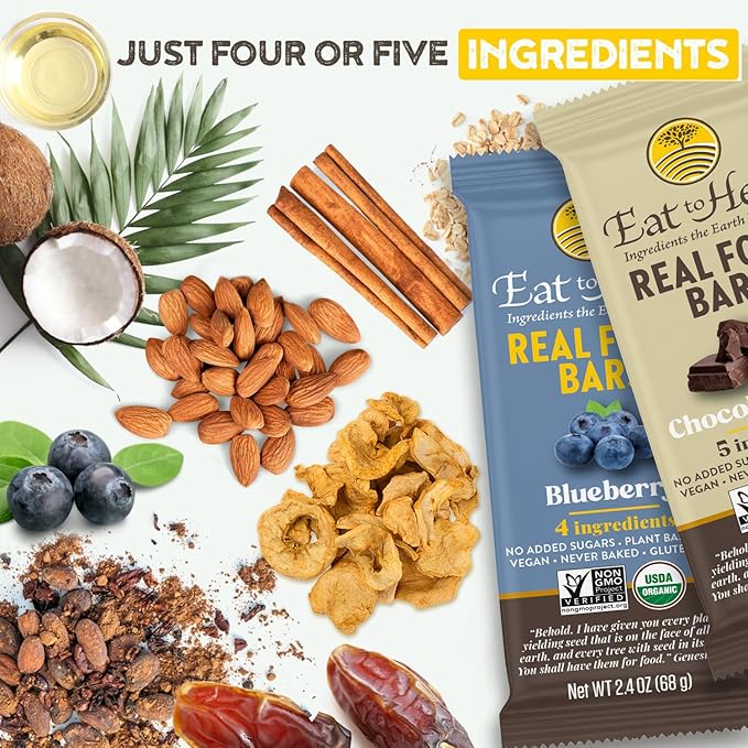 EatToHeal Variety Pack Real Food Bar - Organic Vegan Healthy Gluten Free Protein Bars - Low Sugar Meal Replacement Bar Non GMO Never Baked Plant Based - Crafted to Enjoy Not Sit on Shelves