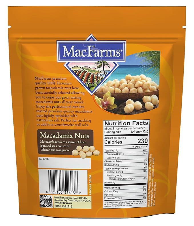 Macadamia Nuts | MacFarms Dry Roasted Macadamia Nuts 24 OZ (1 Pack) - Premium Roasted Nuts with Sea Salt Fresh From Hawaii Sea Salt Flavored Healthy Snack