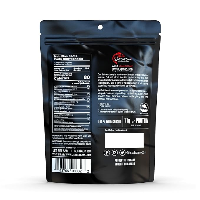 Wild Canadian Smoked Salmon Jerky – 2 Pack Premium Wild-Caught Fish High-Protein Healthy Snack (Teriyaki)