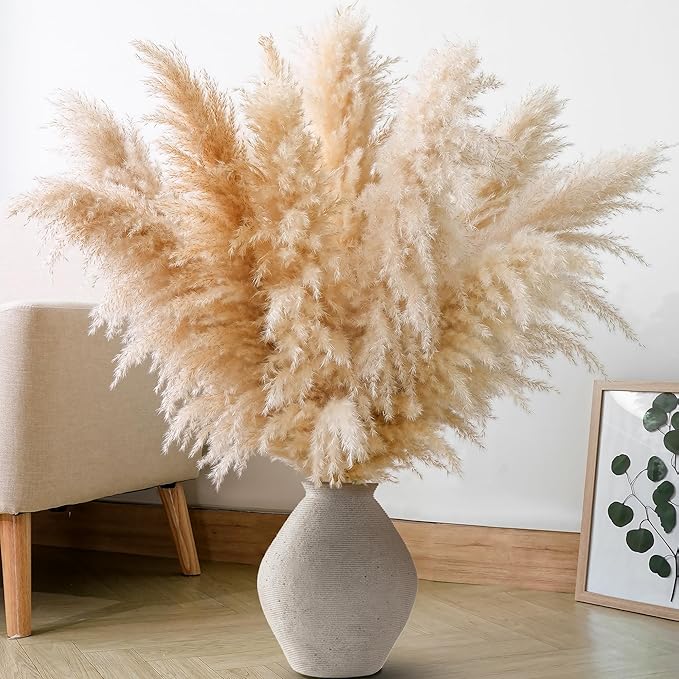 10 PCS 40 Tall Pampas Grass Stems in Natural Beige Add a Boho Touch to Your Space—Pompas Grass Ideal for Floral Arrangements Floor Vases Weddings and Creating a Bohemian Ambiance at Home.