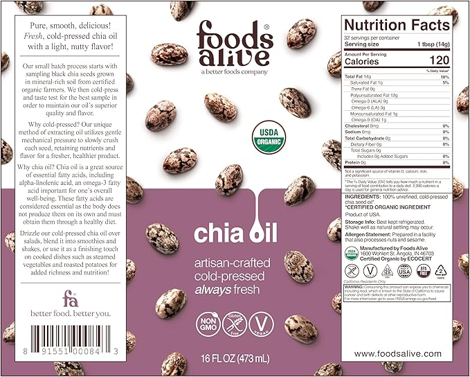 Foods Alive | Organic Chia Oil | 16 oz