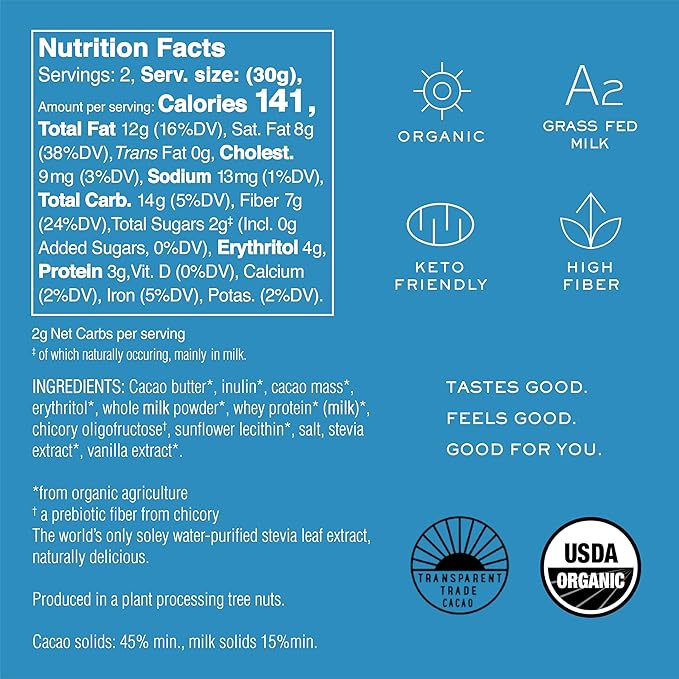 NOMOSU | Organic A2 Milk Chocolate | 60g | 10 Pack | Sugar Free | USDA Organic | Grass Fed A2 Dairy | Keto &amp Low Carb Friendly | Smooth Creamy | Guilt Free Chocolate with Clean Ingredients