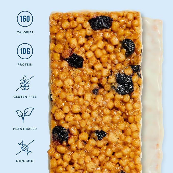 Mezcla Puff-Crispy Plant Based Protein Bars - Maple Blueberry - Healthy Snacks for Adults &amp Kids - Granola Bars for School Travel Office Snacks - Gluten Free Vegan Non GMO 10g Protein - 12 Co